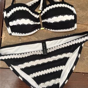 La Blanca Black & White Striped Bandeau Swim Bikini size 8